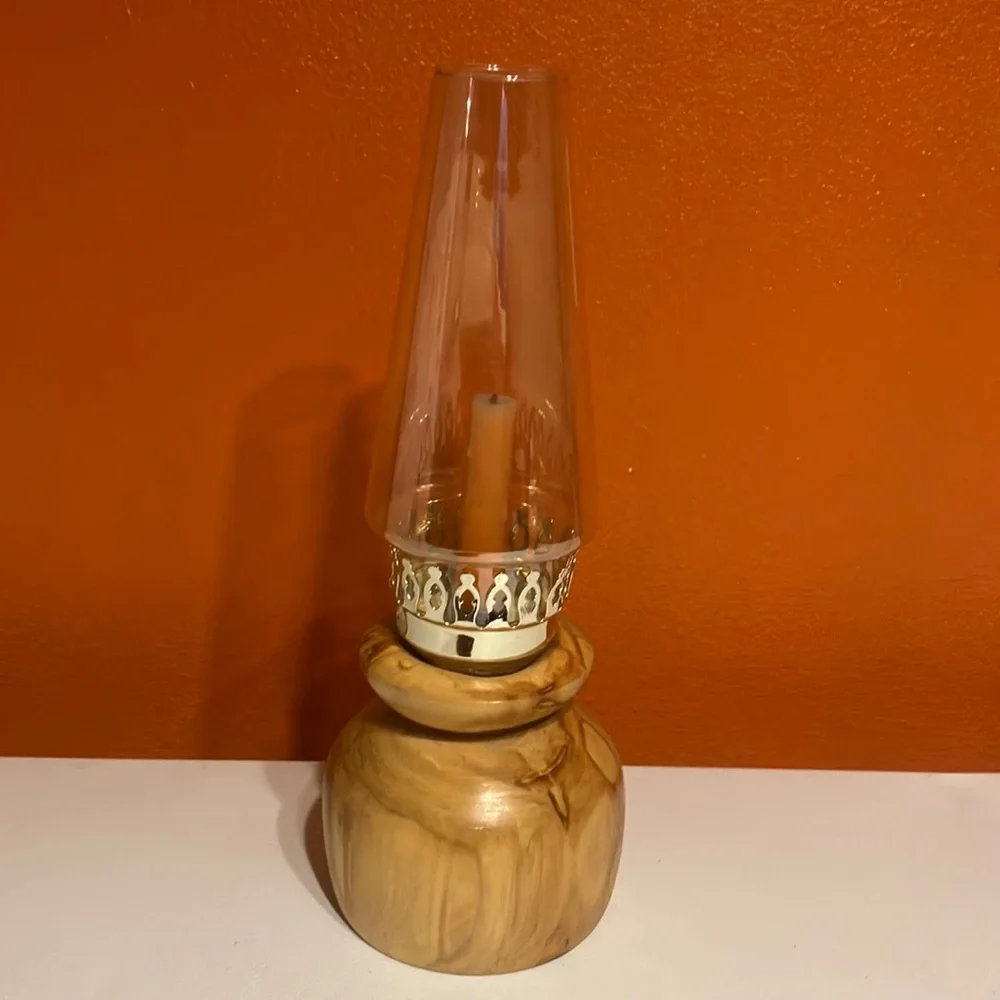 Vintage Glass and‎ Wood candle holder.